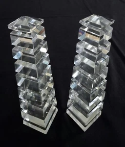 2 Gorgeous Obelisk Cut Glass/Crystal 10.5"x2.5" Each Beveled Edge Faceted - Picture 1 of 15