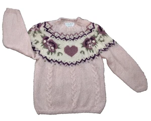 80er rosa Mohair Wolle Handstrick Pullover Gr. Small GMA Cottagecore mit Schulterpolstern - Bild 1 von 14