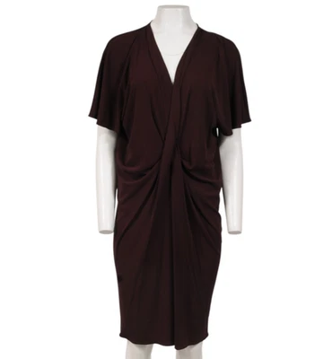 Lanvin Womens Draped Crepe Shift Dress Size FR 40 Purple Stetch Viscose Ruffle - Image 1 of 4