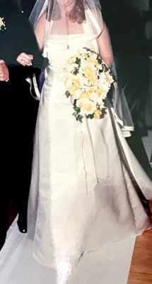 WEDDING DRESS - 8-10 - ITALIAN SATIN-Top Beaded-Custom Made-One of a Kind - Image 1 of 4