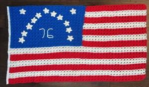 Rare Handmade Vintage 54X29 Bennington American Flag Crocheted Knit Patriotic - Bild 1 von 9