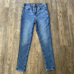 American Eagle SUPER HIGH RISE JEGGING taglia 6 pantalone corto blu jeans denim 26x27,5 - Foto 1 di 11