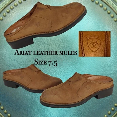 Tamancos femininos Ariat Western Mules couro bronzeado britânico 7,5 B Cottagecore - Imagem 1 de 4