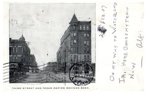 1907 Cedar Rapids Savings Bank Third Street Iowa Vintage Postcard PM - Picture 1 of 2