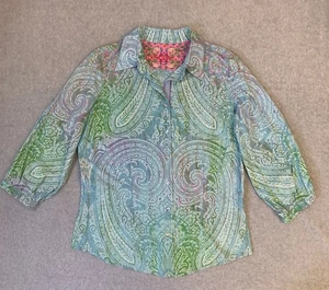 Robert Graham Shirt Womens L Multicolor Button  Embroidered Resort Wear Coastal - Picture 1 of 11