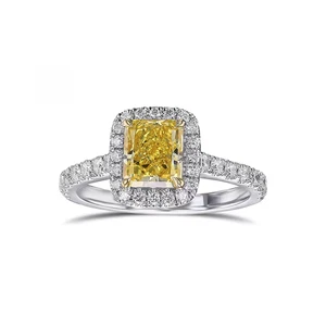 Elegante anillo de bodas de diamantes amarillos intensos de 1,46 quilates IGI cultivado en laboratorio oro blanco de 14 K - Imagen 1 de 13