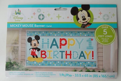 Banner de feliz primer cumpleaños Disney Baby Mickey Mouse (más de 5 pies de largo) Foto 1 de 3