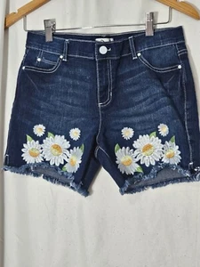 Jordache girls denim jean floral embroidered knit trim 5 pocket shorts set of 2 - Picture 1 of 13