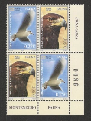 MONTENEGRO-MNH BLOQUE DE 4 SELLOS, ESQUINA INFERIOR DERECHA- FAUNA - AVES-ÁGUILA-2007. Foto 1 de 2