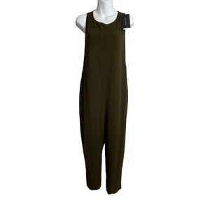 NWT Zara Sleeveless Cropped Jumpsuit Racerback Pockets Green Back Zip Size L - Picture 1 of 12