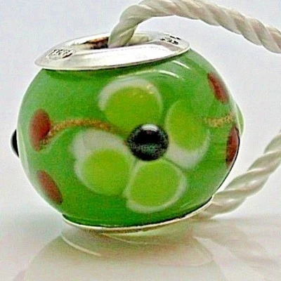 .925 PLATA ESTERLINA PERSONAJE ENCANTO FLOR VERDE CRISTAL DE MURANO PINTADO NUEVO B13  Foto 1 de 3