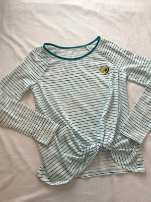 Arizona Long sleeved Knotted bottom Striped Shirt Embroidered Avocado Girl 10-12 - Image 1 of 4