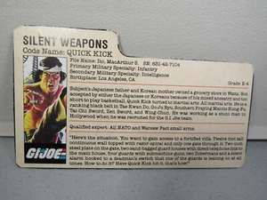 GI JOE -- 1985 QUICK KICK tarjeta de archivo - 10 + artículos = ENVÍO GRATUITO -- GIJOE - Imagen 1 de 2