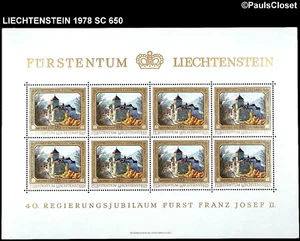 LIE 1978 SC 650 40th ANN. PFZII CASTILLO VADUZ 40 rp (8) SHT ORO Y MULTI MNH OG EN MUY BUEN ESTADO - Imagen 1 de 2
