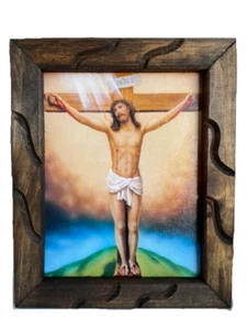 Jesus En La Cruz Imagen En Cuadro Rustico De Madera 9"x11" Para Colgar, New - Picture 1 of 3