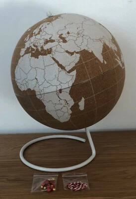 Weltkugel Drehbarer XL Kork Globus mit Pins  Ø 25 cm Höhe 34 cm  Reise XXl Groß - Bild 1 von 4