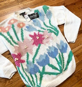 Suéter Vintage Ashleigh Morgan Años 80 Retro Flor Almohadilla para el Hombro - Talla S - Imagen 1 de 10