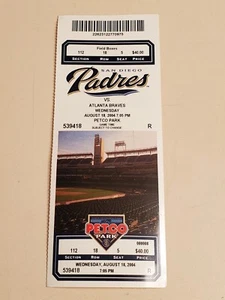 2004 MLB San Diego Padres Ticket Stub. AUG 18 2004 v Atlanta Braves (5-6L)  - Picture 1 of 9