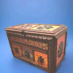 1960s Vintage Indian Boho Carved Wooden Spice Storage Jewelry Box Trunk Chest - Picture 1 of 12