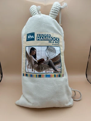 HAMMOCK BLISS BLISS Hammocks Polyester Hand-Braided Hammock in a Bag Crochet Fringed Cream NIB