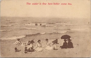 LITHO Women on the Beach RARE Duckwater Nevada DPO Postmark 1914 - Picture 1 of 2