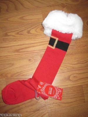 MUJER HASTA LA RODILLA ROJO SANTA CLAUS CALCETINES DE NAVIDAD ~ PIEL SINTÉTICA BLANCA ~ NUEVOS CON ETIQUETAS Foto 1 de 2