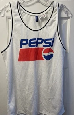 H&M Divided Tank Top Shirt White Mesh Ribbed Pepsi Logo Jersey Small - Image 1 of 3