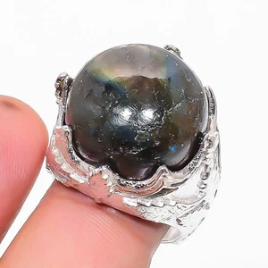 Anillo de plata de ley 925 con piedras preciosas de labradorita natural talla 8 r023 - Imagen 1 de 6