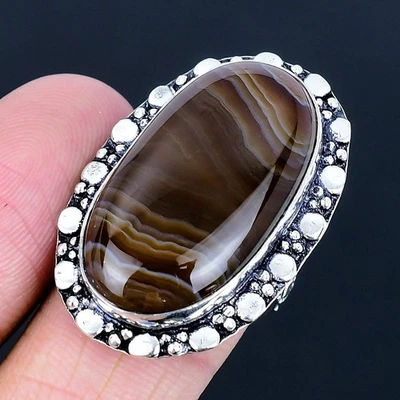 Anillo hecho a mano de ágata 925 con bandas enchapado en plata talla 8 de EE. UU. Foto 1 de 3