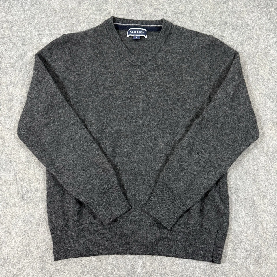 Suéter Pullover Club Room Cuello en V Para Hombre Talla Pequeña Gris Oscuro Mezcla de Lana Merino Foto 1 de 4