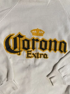Vintage Corona Extra Beer Sweatshirt Hanes Made USA 80s 90s White Large Promo - Picture 1 of 6