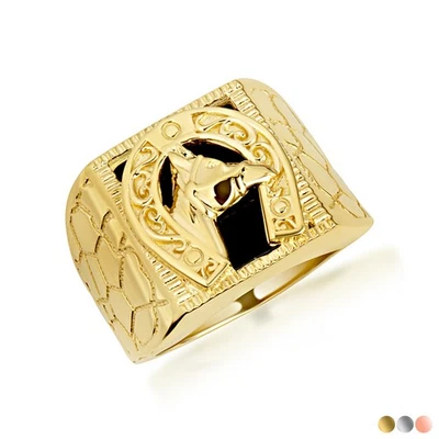 Anel de sinete ouro preto ônix ferradura pepita - Imagem 1 de 4