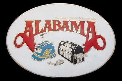 QJ16127 VINTAGE 1985 **ALABAMA** (BAND) 40 HOUR WEEK TOUR SOUVENIR BELT BUCKLE - Image 1 of 2