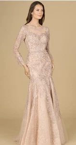 Lara 29130 Sz 12 Mauve Illusion Neckline Embroidered Mermaid Ball Gown $798 - Picture 1 of 3