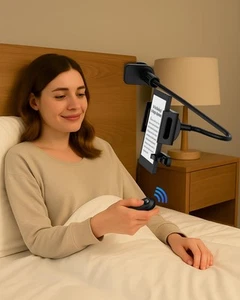 Kindle Holder with Remote Page Turner - Read in Bed Without Blocking Text or ... - Photo 1/8