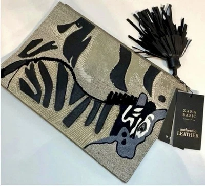 Borla con cuentas de cebra de cuero gamuza Zara nueva con etiquetas  Foto 1 de 4