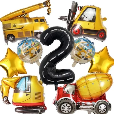 Camión de construcción globos suministros de fiesta para niños segundo cumpleaños - tractor Foto 1 de 4