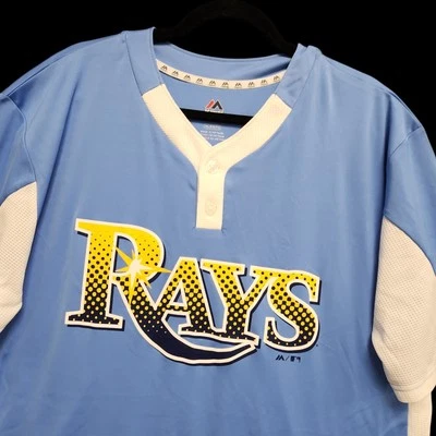 Majestic MLB Premier Tampa Bay Rays 2-Button Jersey Mens XL Slim Fit Blue Shirt - Image 1 of 4