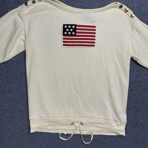 Lauren Ralph Lauren Womens USA Flag Sweater Size XS Cream Shoulder Button Read - Picture 1 of 8