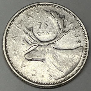 1963  Canada 25 Cents Silver.  Solid Example.  Free Shipping !! - Picture 1 of 4