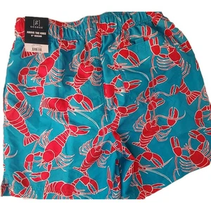 George Novelty Beach Swim Trunks Men Small 28-30 Red Crabs Turquoise Kona Blue  - Picture 1 of 7