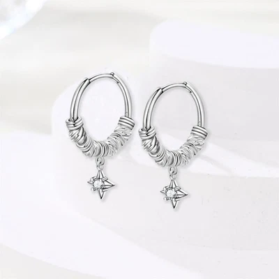 Pendientes colgantes KUNSIR de plata de ley 925 con estrellas brillantes para mujer joyas regalo fiesta Foto 1 de 4