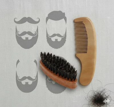 Wooden Beard Mustache Comb Brush Set Anti-Static Pocket Size Travel-2PC - Image 1 of 4