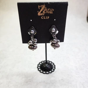 Zevar Ohrclips Ohrhänger Vintage silberfarben Kuppel Jhumka Kugel Tropfen Schmuck - Bild 1 von 11