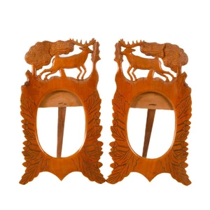 Par de marcos de madera para figuras de ciervos y bosques de arte popular - Imagen 1 de 4