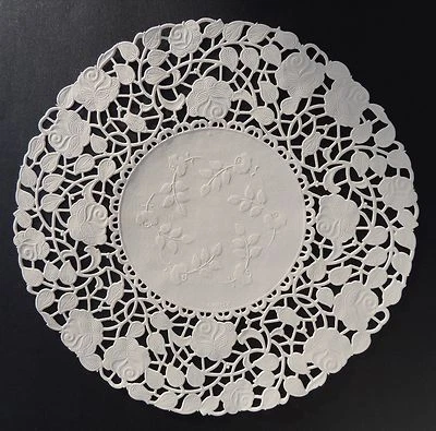 100 - 8" Off White ROSE FLORAL Lace Paper Doilies | White Paper Lace Doily - Image 1 of 2
