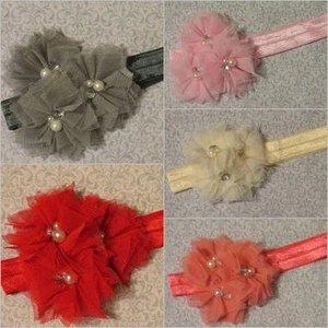 Jeweled Tulle Triple Flower Satin Stretch Headband - Picture 1 of 6