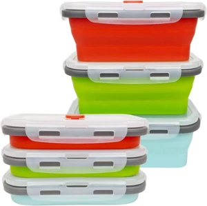 Set of 3 Collapsible Food Storage Containers Collapsible Silicone Bowls, Silicon - Picture 1 of 12
