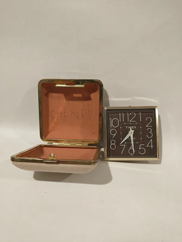 RARE Vintage Timex Wind Up Travel Alarm Pocket Clock With Box Cover