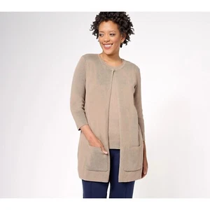 Isaac Mizrahi Live! Petite Elements Long Sweater Cardigan XXS Dusty Brown NEW - Picture 1 of 5